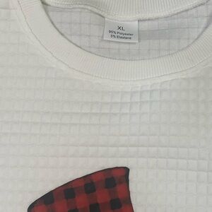 White Sweatshirt with Buffalo Plaid Snowman design